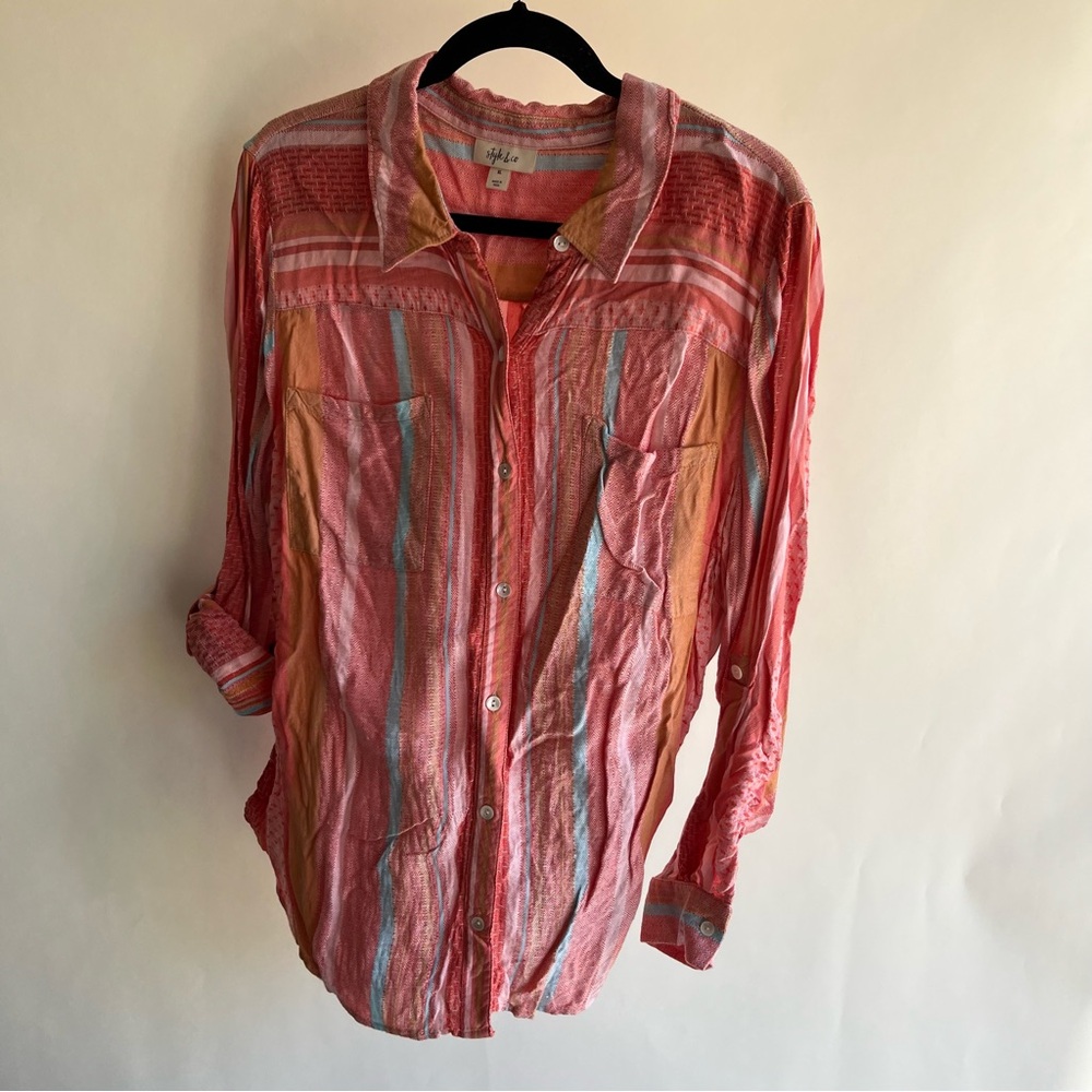 Style & Co. Coral Stripe Button-Down Shirt